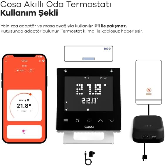 Akıllı Oda Termostatı v5, Wi-Fi Kablosuz Kombi ve Klima Kontrolü, Beyaz