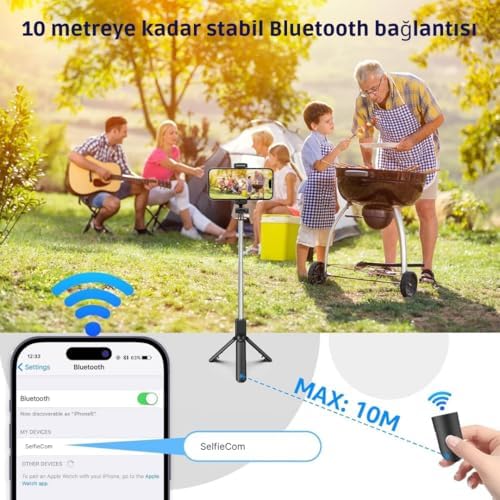 Alternative view of Selfie Çubuğu – 3’ü 1 Arada Bluetooth Uzaktan Kumandalı Telefon Tutucu, 360° Döner Başlık, iOS & Uyumlu, Vlog YouTube TikTok Video Çekimi için Hafif