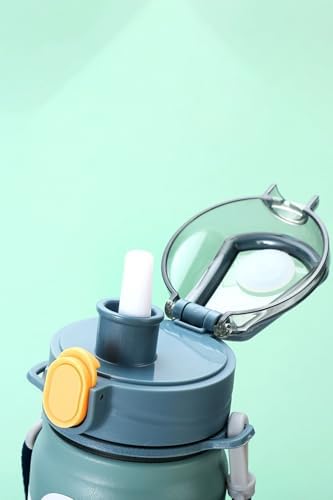 304 L Çelik Mavi 600 ml Askılı ve Pipetli Matara Suluk cin411mv