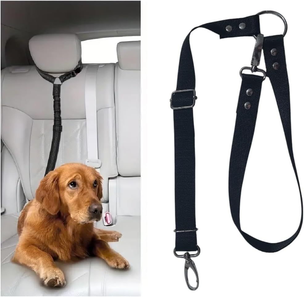 Araç İçi Köpek Emniyet Tasması, Ayarlanabilir Metal Kancalı (Siyah)