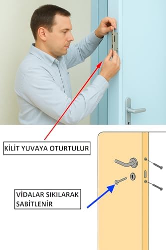 PVC WC Gömme Kilit, 35 mm, Metal, Dayanıklı, Banyo Kapısı, Güvenlik Mekanizması
