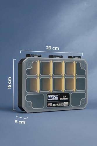 Made Slim Organizer 12 Bölmeli, Şeffaf, Düzenleyici Kutu, Polipropilen Malzeme, Çekmece İçi ve Masaüstü Kullanım İçin, Hafif Taşınabilir, Saklama Kutusu