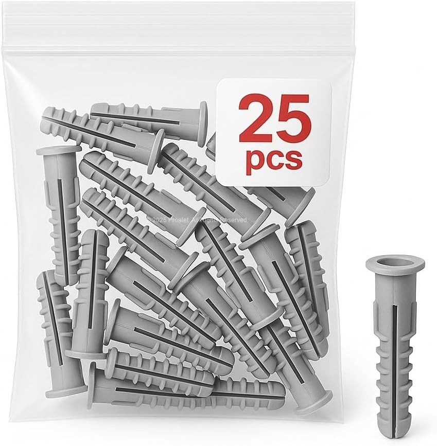 Tuğla Boşluk Dübeli, Plastik, Tuğla, Gaz, Duvarlar İçin Güçlü Tutuş, Kolay Montaj, Vida Uyumu (8 MM, Adet, 25)