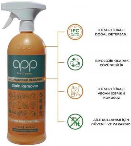 app - 1 lt - Tüm Yüzeyler İçin - Doğal Sertifikalı - Çok Amaçlı Temizleyici ve Leke Çıkarıcı