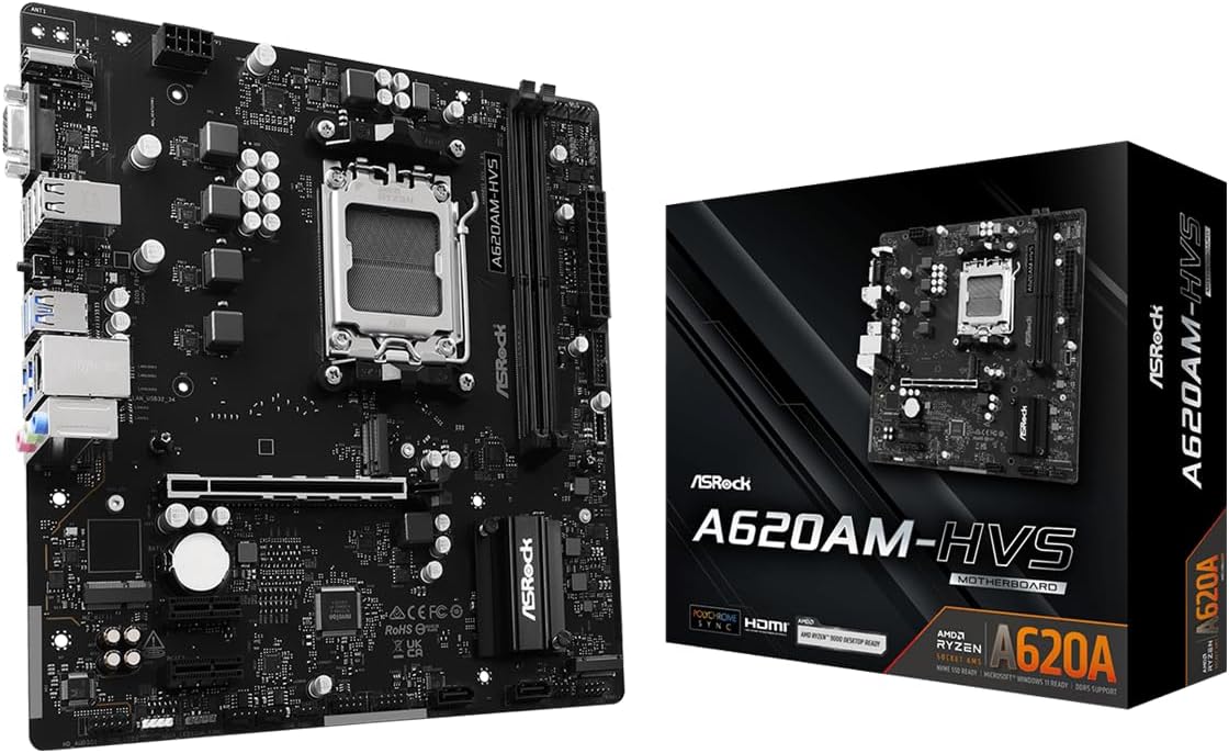 ASRock A620AM-HVS AMD Ryzen 9000/8000 / 7000 Serisi CPU Uyumlu (Soket AM5) A620A Micro ATX Anakart