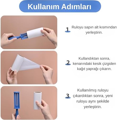 Tüy Toplayıcı Set – 1 Sap + 6 Rulo – Toplam 360 Yaprak – Kedi Köpek Tüyü ve Toz Temizleyici – Giysi, Mobilya ve Araç Koltuğu İçin – Ekonomik Paket