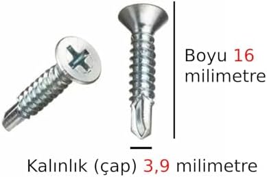 Alternative view of Akıllı Vida Metal Aleminyum Plastik Profil Delen Vidalar Havşa Başlı Ucu Delik Açan vida Boy 16 Milimetre Çap 3,9 milimetre