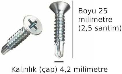 Akıllı Vida Metal Aleminyum Plastik Profil Delen Vidalar Havşa Başlı Ucu Delik Açan vida Boy 25 Milimetre Çap 4,2 milimetre Toplam 20 Adet