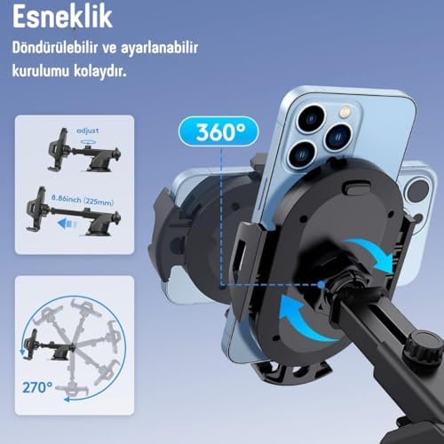 Alternative view of Araç Telefon Tutucu – ® 360° Dönebilir Vantuzlu, Şok Emici, Tek Tuşla Sabitleme, Ultra Güçlü Vakum, 4.7”–7” Telefonlar için Uyumlu