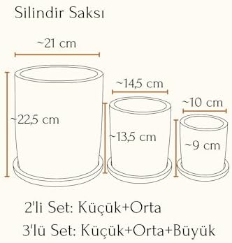 Terracotta Silindir Saksı+Tabak • Beyaz (Orta)