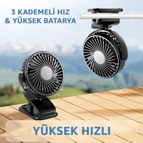 Alternative view of Şarjlı USB Mini Klipsli Vantilatör Fan - 3 Kademeli - 360° Hareketli - Bebek Arabası, Ofis, Masaüstü, Kamp Kullanımı İçin Uygun - Sessiz ve Taşınabilir - Asorti Renk