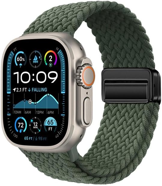 Ultra 49mm ile Uyumlu CNS KRD-134 Örgü Tasarımlı Hasır Kordon Strap Kayış - Koyu Yeşil