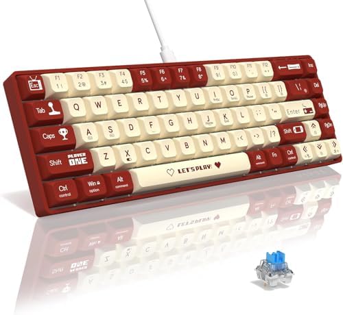 Alternative view of AJAZZ AK680 65% Kablolu Hotswap Mekanik Oyun Klavyesi,68 Tuşlu Taşınabilir Anti-Ghosting Klavye,Gökkuşağı Arkadan Aydınlatmalı Programlanabilir,Ergonomik,Kahverengi Kırmızı Beyaz, Anahtar-Mavi