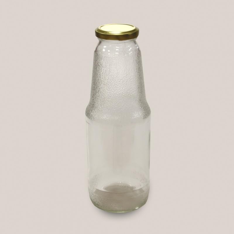1 Litre Şeffaf Sürahi Süt, Ayran, Su, Limonata, Meşrubat Şişesi Metal Kapaklı Cam Şişe 1000 ml