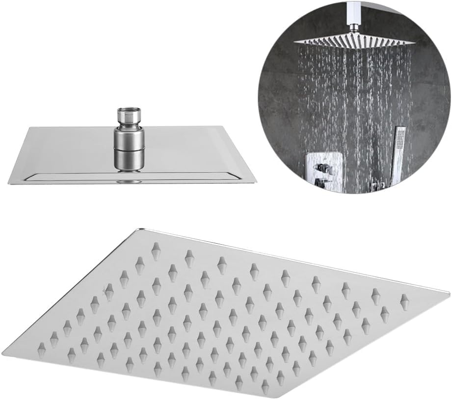 25x25 Cm 304 Paslanmaz Çelik Tepe Duşu – Geniş Kare Duş Başlığı, Sabit Tepe Duş Başlığı, Handshower Uyumlu, Modern ve Dayanıklı Duş Sistemi Parçası (Kare)
