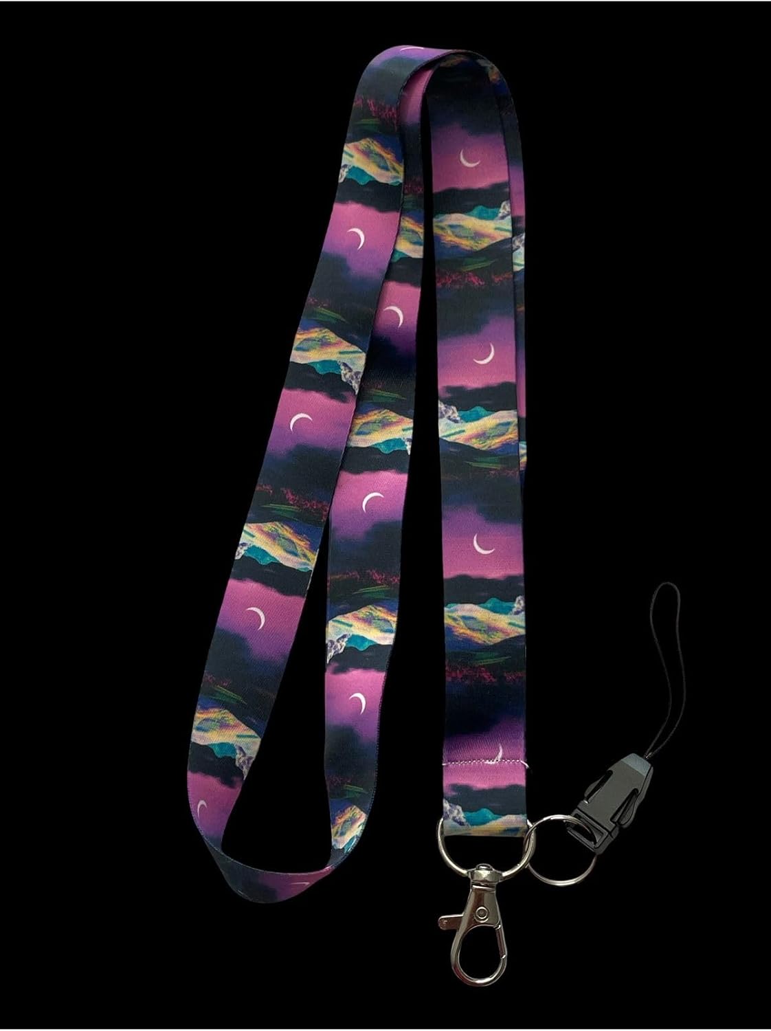 Gece Manzaralı Renkli Lanyard Boyun İpi Anahtarlık & Kartlık Askısı – Yumuşak Kumaş, Dayanıklı Klips