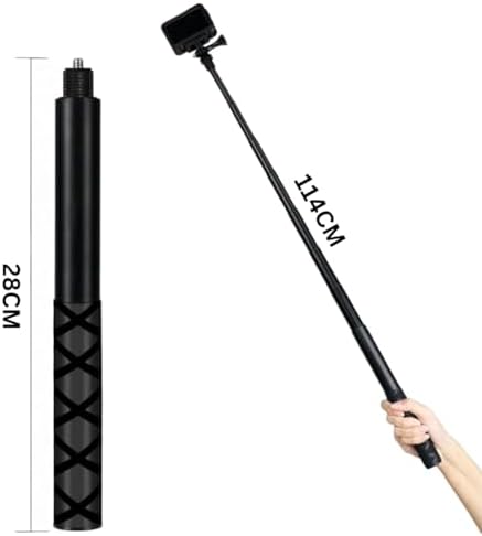 150cm Görünmez Selfie Çubuğu, X3, X2, X4, X5, ONE RS, GO 3, One X, Evo ile Uyumlu, 180 gr Alüminyum Katlanabilir Uzatma Çubuğu, 1/4” Vidalı Bağlantı, 360° Görünmez Çekim, Siyah