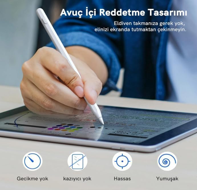 Alternative view of iPad Kalem – Pencil Alternatifi iPad Pencil | USB-C Hızlı Şarj, Rejection, 8 Saat Pil | iPad 6-10, Air, Pro, Mini Uyumlu, 2 Yedek Uç