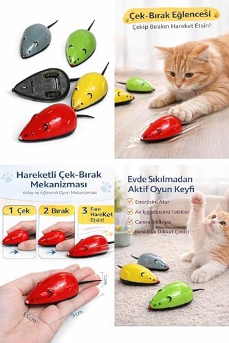 Alternative view of Kedi Oyuncağı Çek Bırak Fare, Hareketli Kedi Oyuncağı, Kediler İçin Avcılık ve Takip Oyunu, Eğlenceli Interaktif Kedi Oyuncağı Renkli