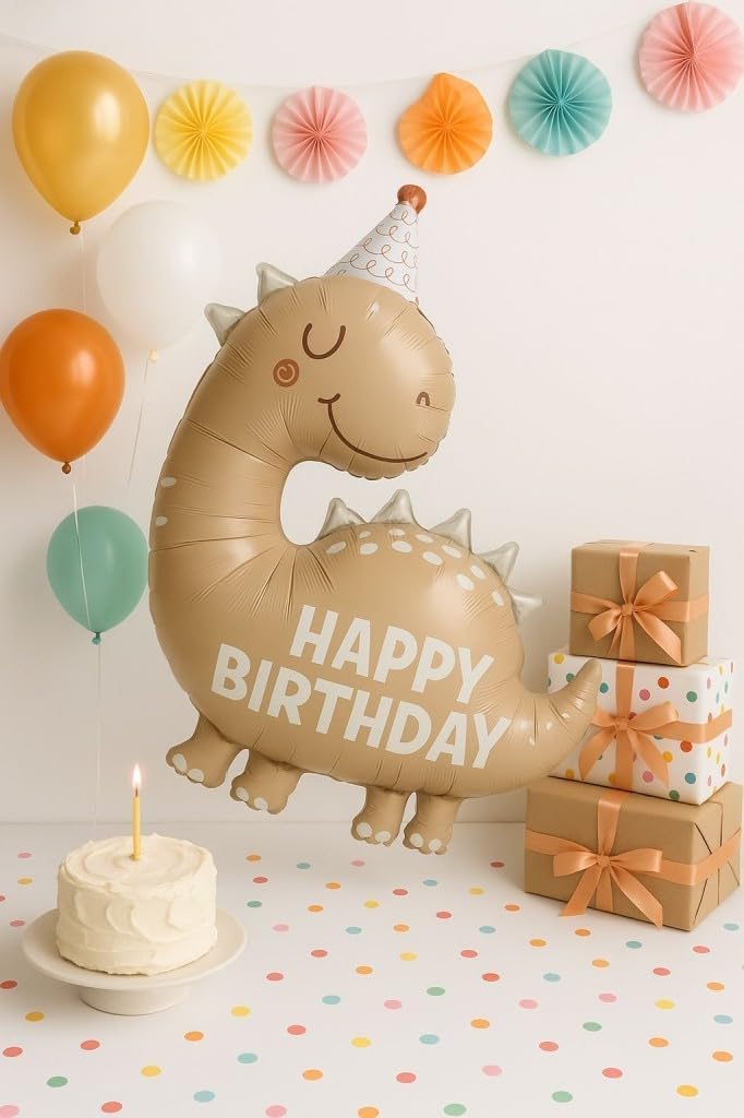 Retro Sevimli Dinazor Happy Birthday Yazılı Folyo Balon