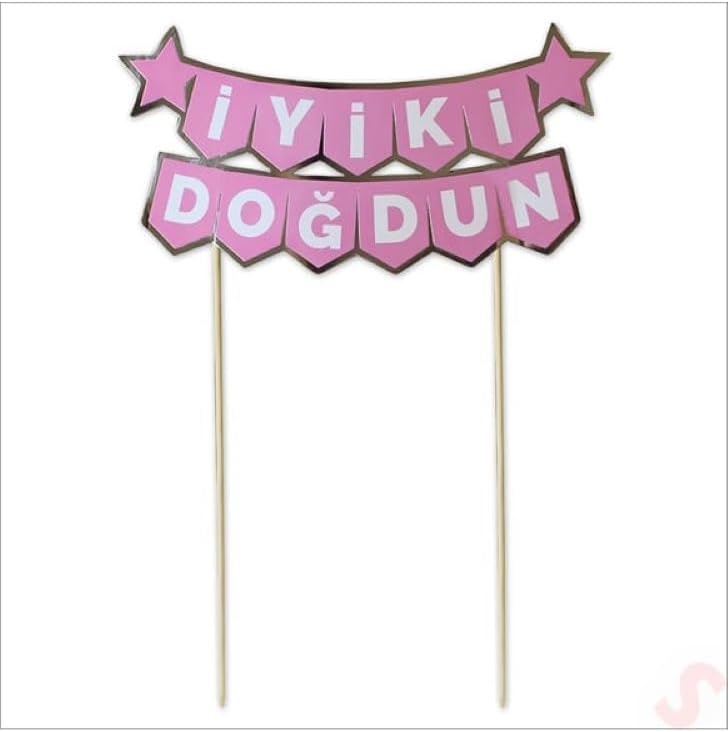 Alternative view of İyi Ki Doğdun Pasta Üstü Banner, Pembe ve Altın Renk, 18x7 cm