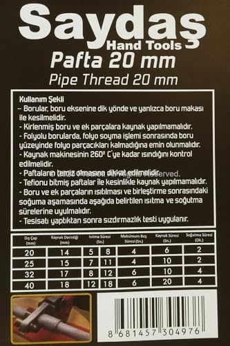 Saydaş PPRC Tesisat Boru Paftası, Kaynak Birleştirme Makinası Paftası, Plastik Boru Paftası, Döküm (20 mm)