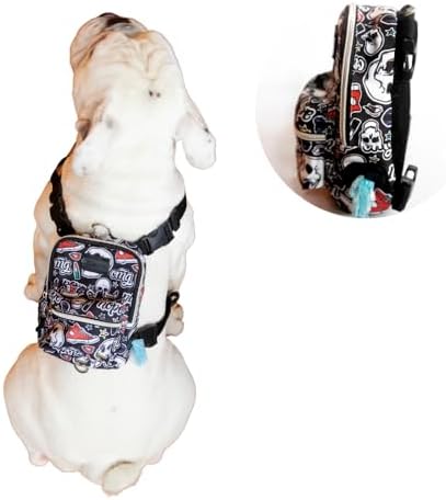 awlook Street Smart Köpek Sırt Çantası –Su Geçirmez, Göğüs Tasması Fonksiyonlu, Ayarlanabilir, Skull, Çantalı Göğüs Tasması Small