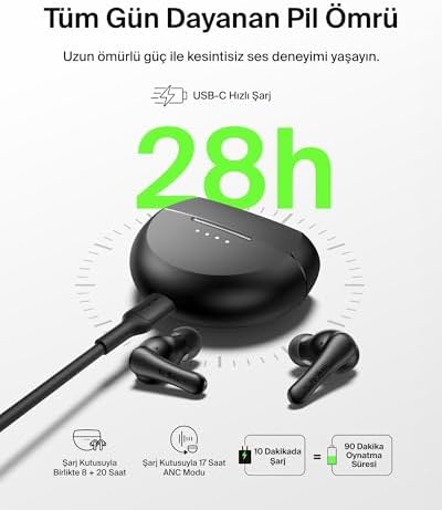 Alternative view of SoundForm ANC Gerçek Kablosuz Kulak İçi Kulaklık, Dahili Mikrofonlu, USB-C Hızlı Şarj, 28 Saat Pil Ömrü, IPX5 Suya Dayanıklılık,, Galaxy, vb. için Bluetooth Kulaklık, Siyah