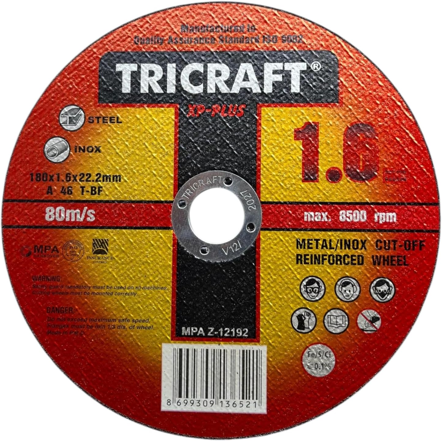 İnox Kesici Taş, 180 x 1.6 x 22 mm, 25 Adet
