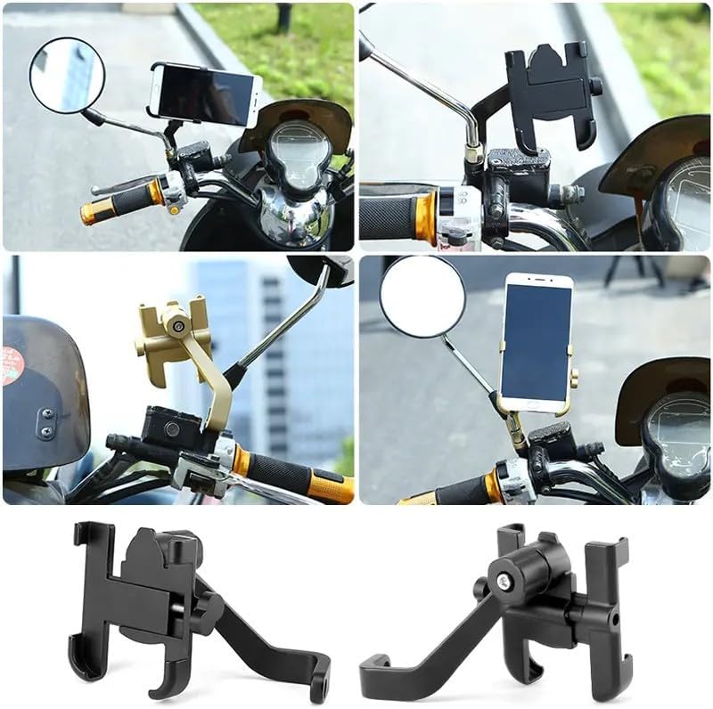 Alüminyum Bisiklet ve Scooter Telefon Tutucu, 360° Dönebilir, Ayarlanabilir, Metal Malzeme, Siyah