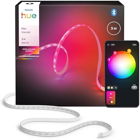 Hue Flux 3 m LED ışık şeridi, 1200 lm, canlı renkler, esnek iç aydınlatma, Chromasync renk karışımı, RGBWWIC, kesilebilir, genişletilebilir, tekrar kullanılabilir, uygulama ve sesli kontrol