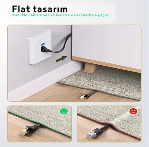 CAT7 Ethernet Kablosu 10Gbps Premium İnternet Lan Kablo Flat Modem Ağ Kablosu (10 Metre)