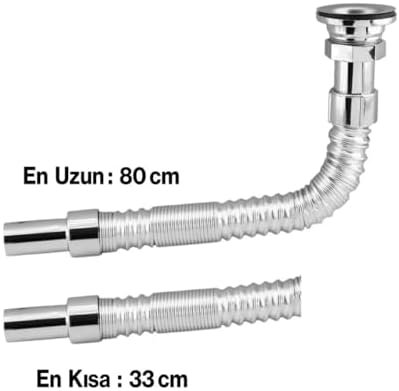 80 Cm Krom Körüklü Lavabo Gider Borusu – Esnek Metal Lavabo Sifon Hortumu, Uzatılabilir Gider Borusu, Banyo ve Mutfak Lavaboları İçin Dayanıklı Sifon Bağlantı Hortumu