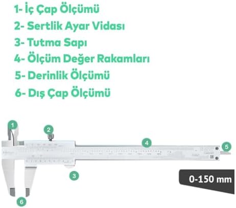 Analog Kumpas – 150 mm Karbon Çelik Gövde, 0.02 mm Hassasiyetli Ölçüm Aleti, İç-Dış-Derinlik- Ölçüm İçin Uygun Teknik Kaliper (Mekanik)