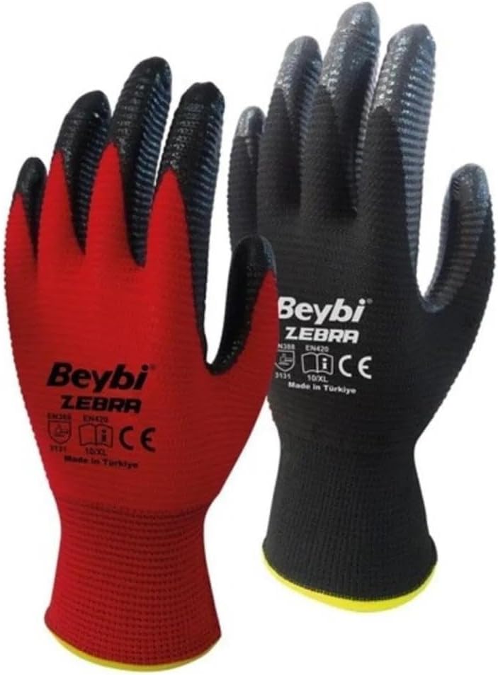 Beybi Zebra Nitril Kaplı Eldiven No:10