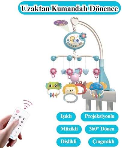 Alternative view of Oyuncak Pilli Işıklı Müzikli Projektörlü Kumandalı Sabitlemeli Dönence Çıngıraklı Dişlikli Bebek Yatıştırıcı Zaman Ayarlı (mavi)