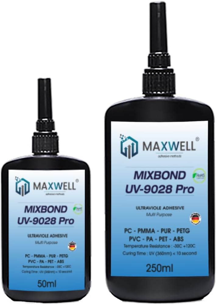 Alternative view of MAXWELL MIXBOND UV 9028 Pleksi/PC/PMMA/PUR/PVC/PA/ABS Yapıştırıcı, Ultra Şeffaf, UV Kürleme, 5 Saniye Kuruma, RoHS Onaylı, 50gr