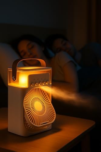 Alternative view of Hava Soğutucu Vantilatör - Haki - 7 Renk LED Işıklı Mini Hava Soğutucu, Buharlı Nemlendirici, Parfüm Hazneli, Zaman Ayarlı, Taşınabilir USB Fan (Ev & Ofis İçin)