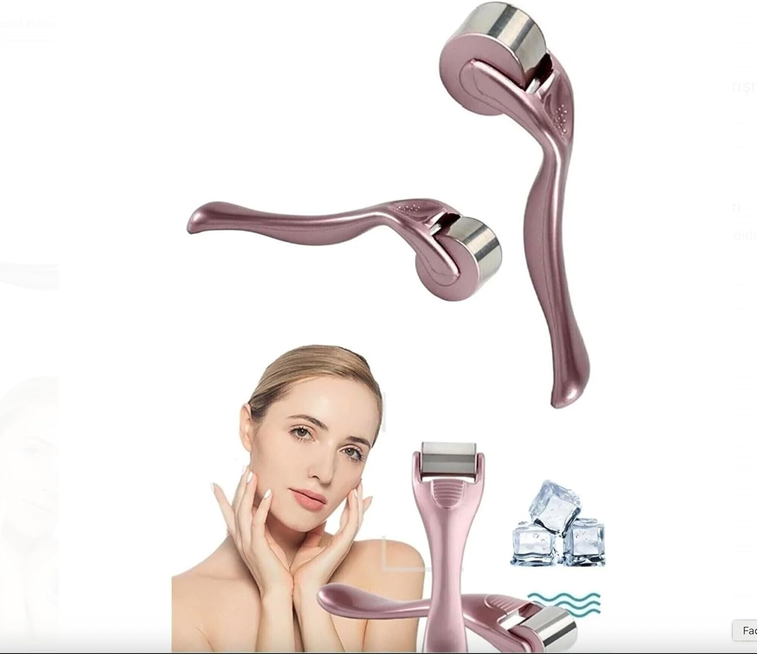 Alternative view of Buz Silindirli Yüz Masaj Aleti, 14 cm Uzunluk, Cilt Sıkılaştırıcı ve Kırışıklık Giderici, Gümüş-Pembe