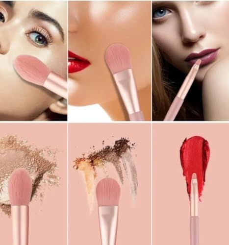 8'li Profesyonel Makyaj Fırça Seti, Rose, Seyahat Çantalı, Göz ve Yüz Makyajı için