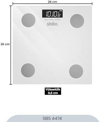Alternative view of SBS-4474 Akıllı Bluetooth Tartı, 180 kg Kapasiteli, 50 g Hassasiyetli, Yağ Su Kas Kemik ve BMI Ölçerli Dijital Vücut Analiz Baskülü, 26x26 cm