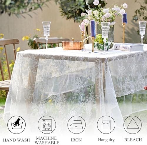 Masa Örtüsü, 150x300 cm Ketenden Yapılmış, Yemek Masası İçin, Beyaz Desenli, Catering Etkinlikleri, Akşam Yemek Partileri ve Düğün Dekorasyonları İçin Şık Masa Örtüsü