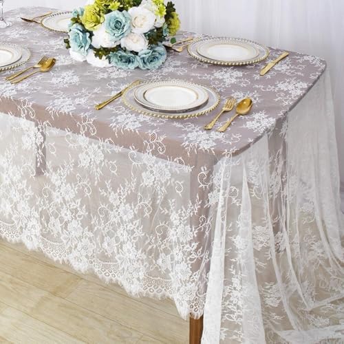 Alternative view of Masa Örtüsü, 150x300 cm Ketenden Yapılmış, Yemek Masası İçin, Beyaz Desenli, Catering Etkinlikleri, Akşam Yemek Partileri ve Düğün Dekorasyonları İçin Şık Masa Örtüsü
