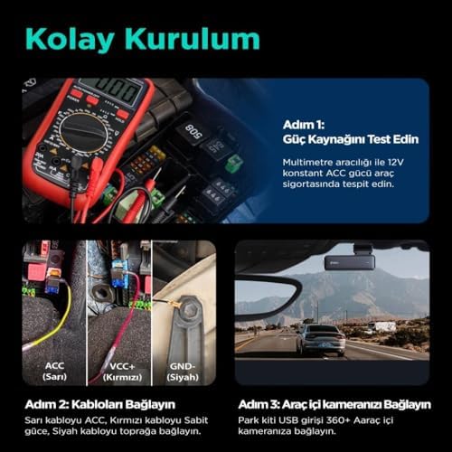 Alternative view of G300H Pro/HK30 Pro Araç İçi Kamera 24 Saat Modu Kiti Akü Bağlantı Kablosu (Micro Usb)
