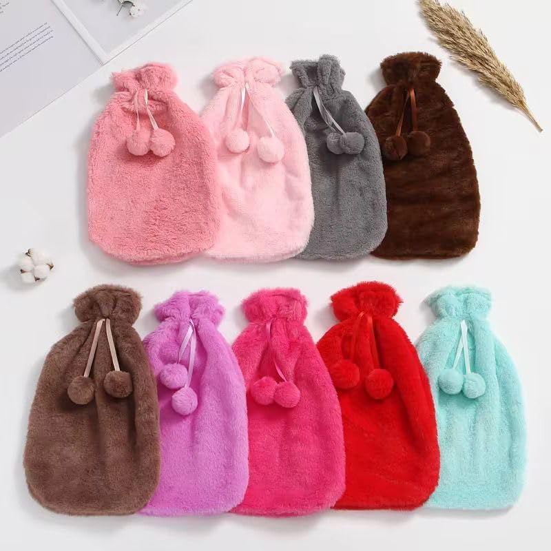 2 Litre Kılıflı Peluş Su Torbası – Yumuşak ve Sızdırmaz Tasarım, Pon Pon Süslemeli Termos, Kış Ayları İçin Isıtıcı Termal Torba-Ayak Isıtmak Ve Ağrılar İçin İdeal-Asorti Renk