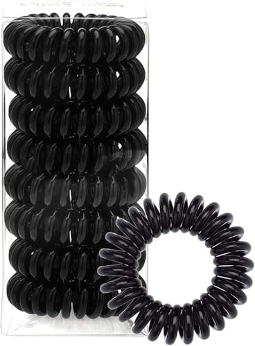 spiral saç bandı, 8 PCS siyah telefon kablosu tasarımlı elastik saç tokası, iz bırakmayan güçlü tutuşlu sarmal yapı, su geçirmez kadın ve kız çocuk aksesuarları, bileklik kullanımı