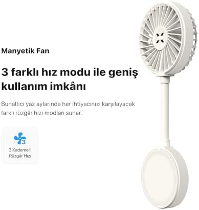 Smart Manyetik Fan Taşınabilir Vantilatör USB Type-C Şarj Edilebilir Ultra Sessiz 3 Hız Kademeli Soğutucu MagSafe Uyumlu Telefon Fanı (Beyaz) X6104