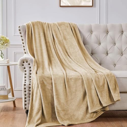 Polar Battaniye, 280GSM Süper Yumuşak Yatak Battaniyesi Peluş Rahat Hafif Flanel Battaniyeler Yatak, Kanepe, Seyahat, Kamp İçin (Deve, 200x230cm)