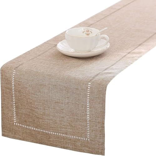 Masa Örtüsü, 32x180cm Dekoratif Masa Örtüsü Çiftlik Evi Stili, Günlük Polyester Masa Örtüsü, Rustik Çiftlik Evi Masa Örtüleri, Günlük Yemek, Düğün Partisi, Ev Dekorasyonu için (Bej)