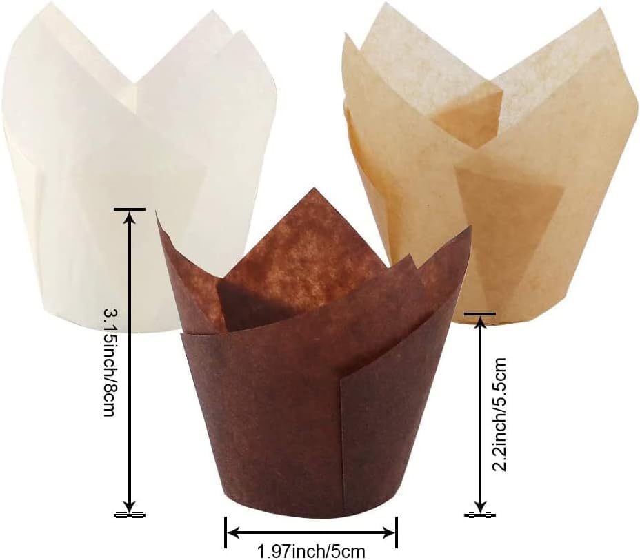 Alternative view of Kek kapları, 150 adet yağ geçirmez kıvrılmayan ve yanmayan kek kalıpları, muffin ve cupcake kapları, düğün, doğum günü ve partiler için ideal (Kahverengi, Doğal Renk, Beyaz)